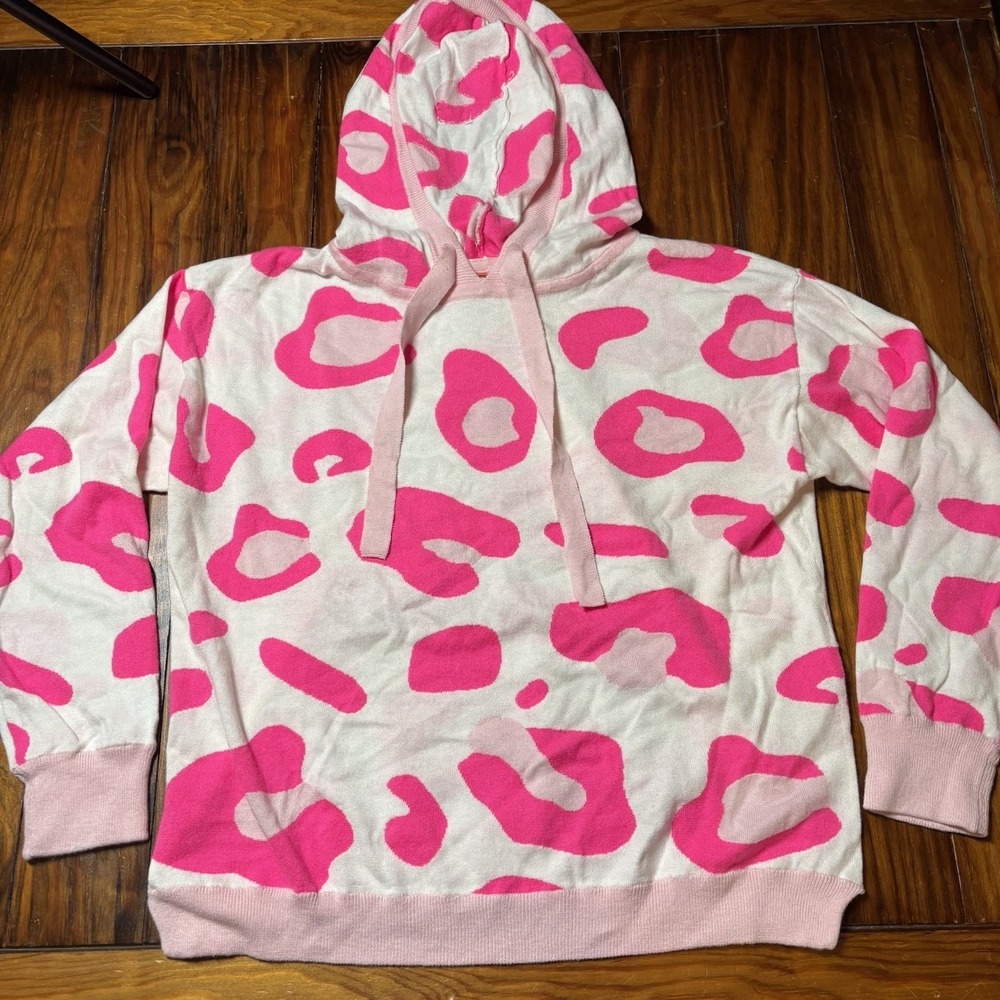 Brodie WISPR Neon Pink  Leopard Animal Print Pullover Hoodie Sweater S A1903